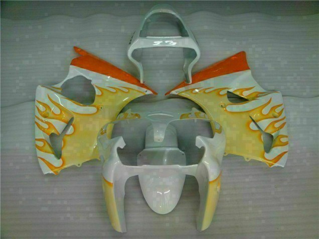 Blanc Jaune Flamme Carénage Kawasaki ZX6R 00-02 Blanc Jaune Flamme Carénage Kawasaki ZX6R 00-02