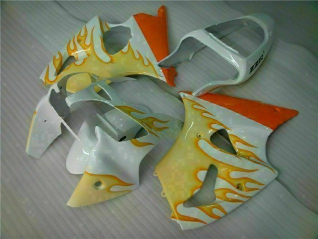 Blanc Jaune Flamme Carénage Kawasaki ZX6R 00-02 Blanc Jaune Flamme Carénage Kawasaki ZX6R 00-02