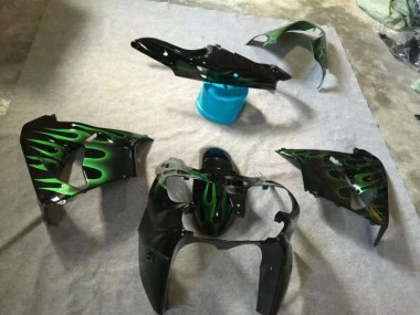 Noir Brillant Vert Flamme Carénage Kawasaki ZX9R 02-03