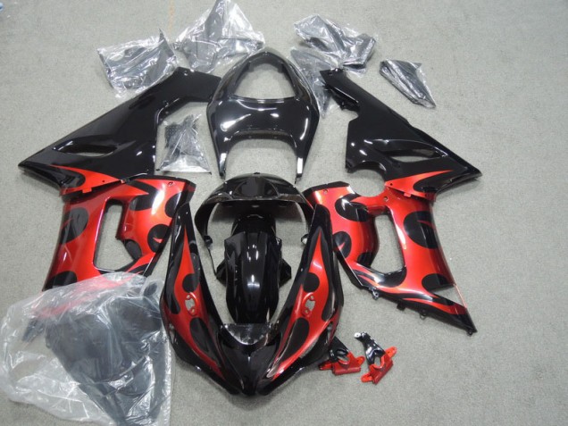 Noir Rouge Carénage Kawasaki ZX6R 05-06 Noir Rouge Carénage Kawasaki ZX6R 05-06