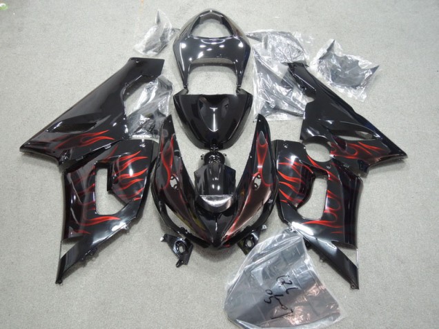 Noir Rouge Flamme Carénage Kawasaki ZX6R 05-06 Noir Rouge Flamme Carénage Kawasaki ZX6R 05-06