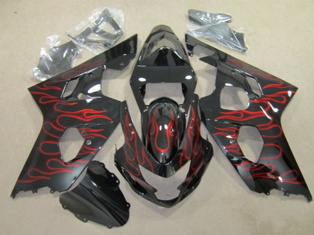 Noir Rouge Flamme Carénage Suzuki GSXR 600 K4 04-05 Noir Rouge Flamme Carénage Suzuki GSXR 600 K4 04-05