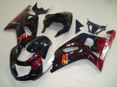 Noir Rouge Flamme Carénage Suzuki GSXR 750 K1 K2 K3 01-03