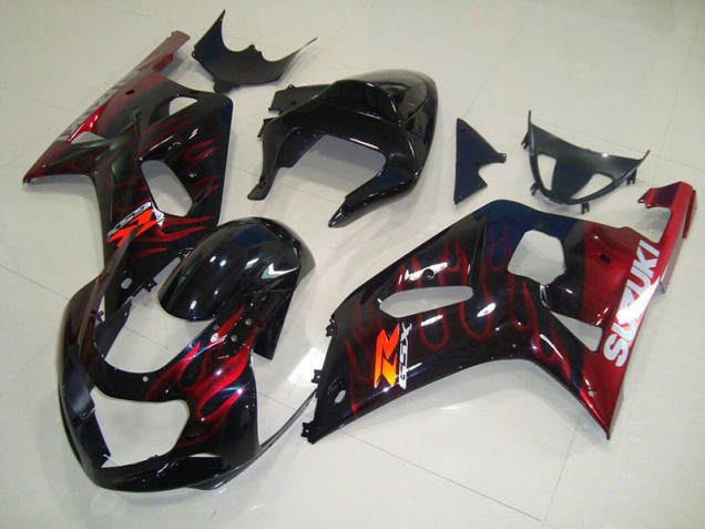 Noir Rouge Flamme Carénage Suzuki GSXR 750 K1 K2 K3 01-03