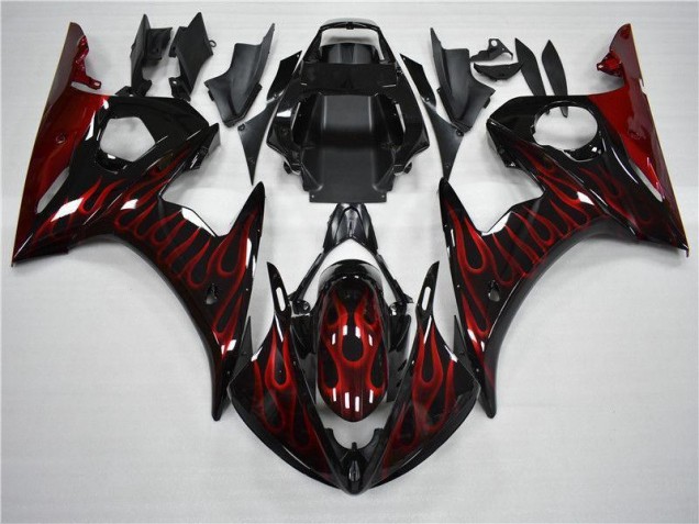Noir Rouge Flamme Carénage Yamaha R6 03-05