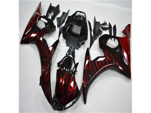 Noir Rouge Flamme Carénage Yamaha R6 03-05