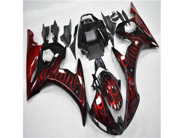 Noir Rouge Flamme Carénage Yamaha R6 03-05
