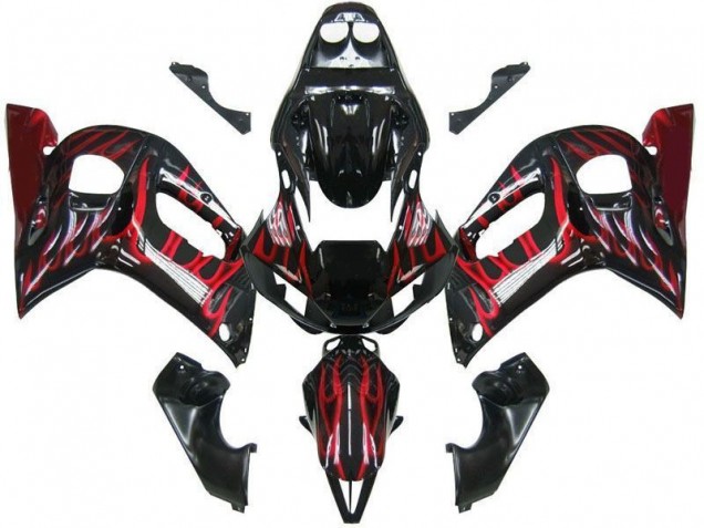 Noir Rouge Flamme Carénage Yamaha R6 98-02 Noir Rouge Flamme Carénage Yamaha R6 98-02