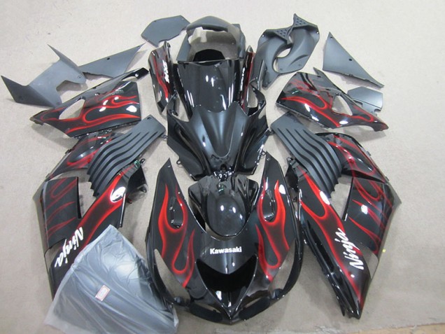 Noir Rouge Flamme Ninja Carénage Kawasaki ZX14R ZZR 1400 06-11 Noir Rouge Flamme Ninja Carénage Kawasaki ZX14R ZZR 1400 06-11