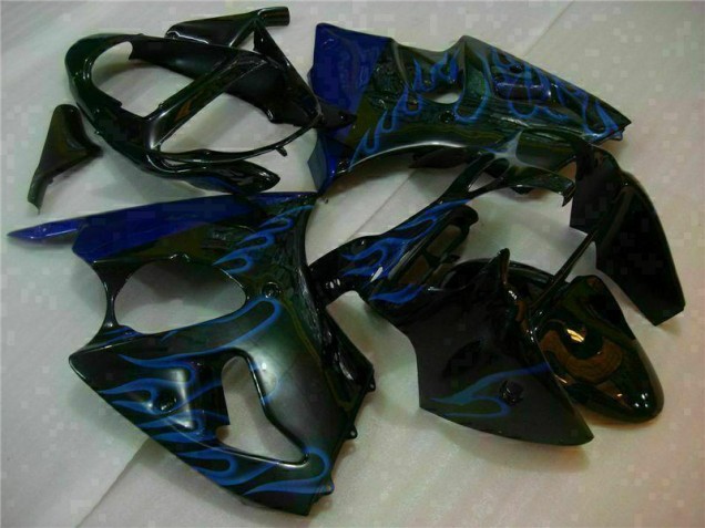 Noir avec Bleu Flamme Carénage Kawasaki ZX6R 00-02 Noir avec Bleu Flamme Carénage Kawasaki ZX6R 00-02