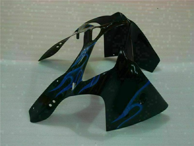 Noir avec Bleu Flamme Carénage Kawasaki ZX6R 00-02 Noir avec Bleu Flamme Carénage Kawasaki ZX6R 00-02