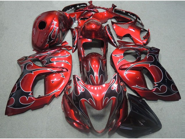 Rouge avec Noir Flamme Carénage Suzuki GSXR 1300 Hayabusa 96-07 Rouge avec Noir Flamme Carénage Suzuki GSXR 1300 Hayabusa 96-07
